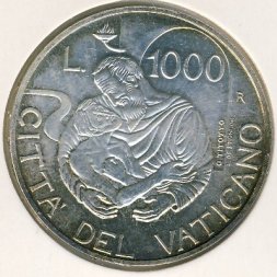 Ватикан 1000 лир 1997 год