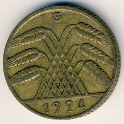 Веймарская республика 10 рейхспфеннигов 1924 год (G)