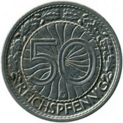 Монета Веймарская республика 50 рейхспфеннигов 1928 год (G)