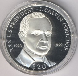 Монета Либерия 20 долларов 2000 год - Калвин Кулидж