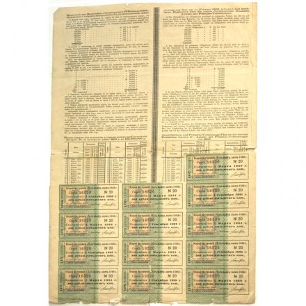 Облигация 100 рублей 1866 года - Билет Государственного банка 5% займ (16520) - с купонами - VG