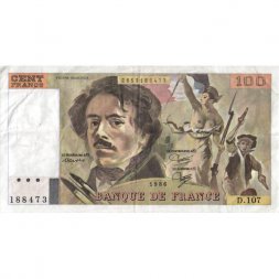 Франция 100 франков 1986 год - след от степлера - VF