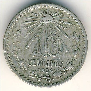 Мексика 10 сентаво 1934 год