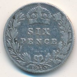 Великобритания 6 пенсов 1910 год