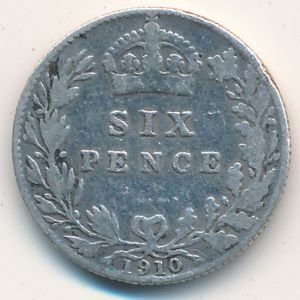 Великобритания 6 пенсов 1910 год
