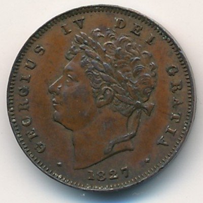 Великобритания 1/3 фартинга 1827 год