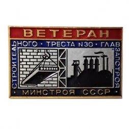 Значок Ветеран строительного треста №30 Главзапстроя Минстроя СССР