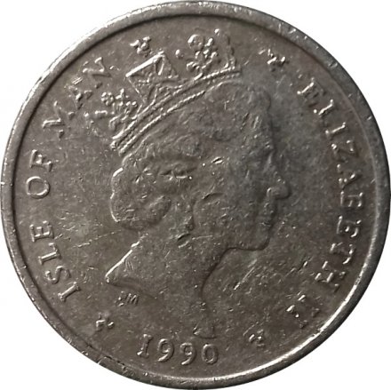 Остров Мэн 5 пенсов 1990 год (отметка &quot;AB&quot; на реверсе)