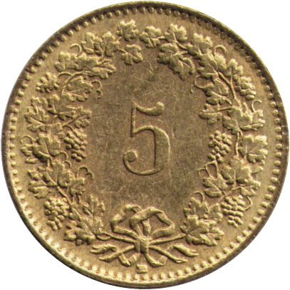 Швейцария 5 раппенов 1994 год 