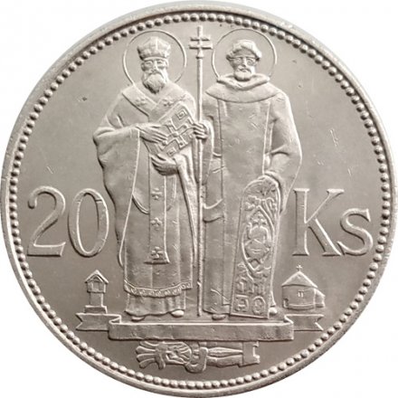 Словакия 20 крон 1941 год - Святые Кирилл и Мефодий (Одиночный крест над церковью)