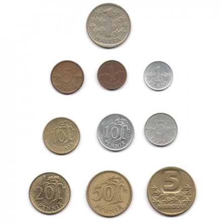 Набор из 10 монет Финляндия 1963-1993 год