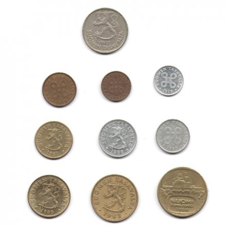 Набор из 10 монет Финляндия 1963-1993 год