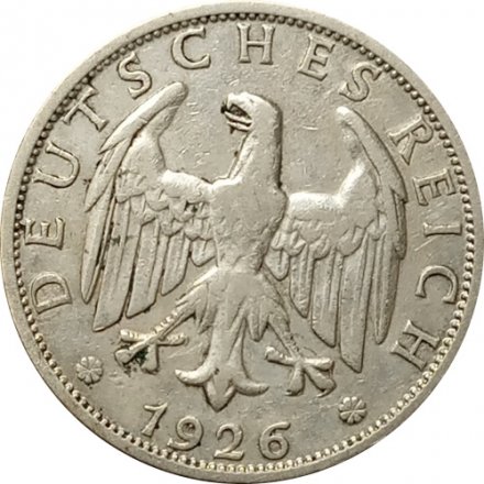 Веймарская республика 2 рейхсмарки 1926 год (J)