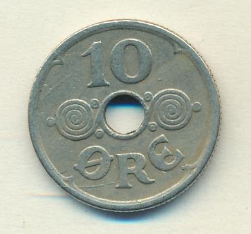 Дания 10 эре 1935 год - Король Кристиан X
