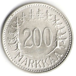 Монета Финляндия 200 марок 1957 год