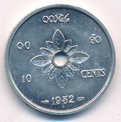 Лаос 10 центов 1952 год