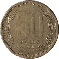 Чили 50 песо 2010 год - Бернардо О’Хиггинс