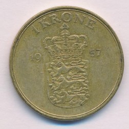 Монета Дания 1 крона 1957 год - Король Фредерик IX