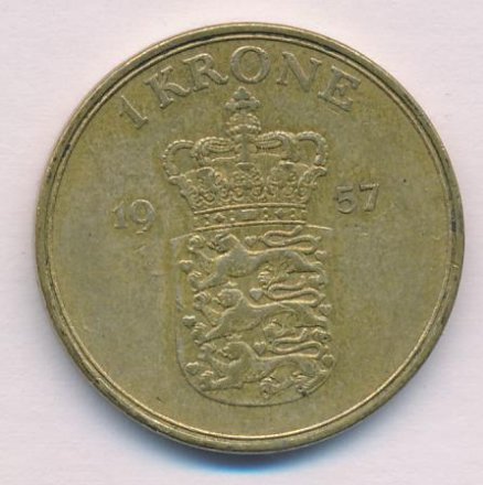 Дания 1 крона 1957 год - Король Фредерик IX
