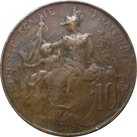 Франция 10 сантимов 1916 год (без отметки МД)
