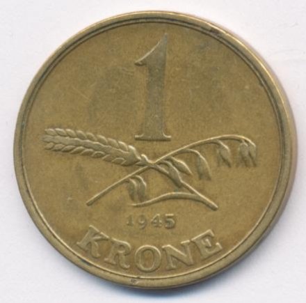 Дания 1 крона 1945 год - Король Кристиан X
