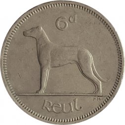 Ирландия 6 пенсов 1968 год - Ирландский волкодав
