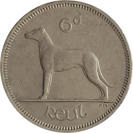 Ирландия 6 пенсов 1968 год - Ирландский волкодав