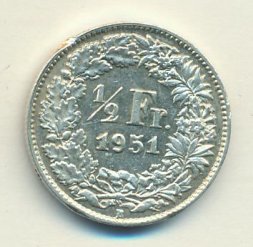 Швейцария 1/2 франка 1951 год