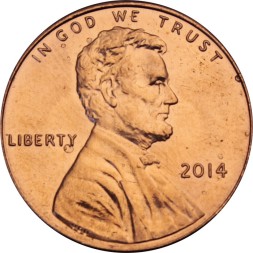 США 1 цент 2014 год - Авраам Линкольн (без отметки МД)