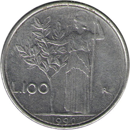 Италия 100 лир 1990 год