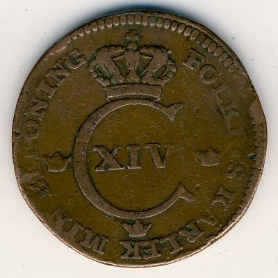 Швеция 1/2 скиллинга 1828 год