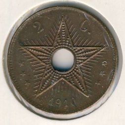 Бельгийское Конго 2 сантима 1910 год