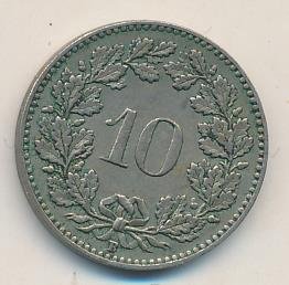 Швейцария 10 раппенов 1919 год (медь-никель)