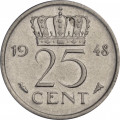 Нидерланды 25 центов 1948 год - Королева Вильгельмина