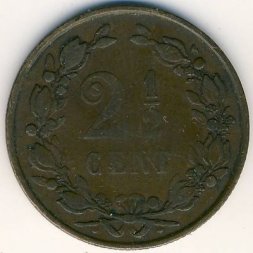 Нидерланды 2 1/2 цента 1881 год