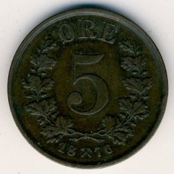 Норвегия 5 эре 1876 год