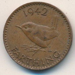 Великобритания 1 фартинг 1942 год - Крапивник