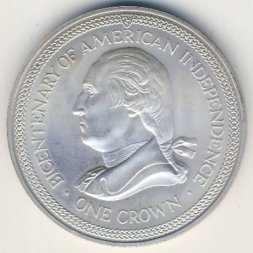Остров Мэн 1 крона 1976 год - 200-летие независимости США. Джордж Вашингтон (серебро, UNC)