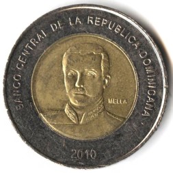 Монета Доминиканская республика 10 песо 2010 год - Мелла Кастильо