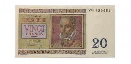 Бельгия 20 франков 1950 год - UNC