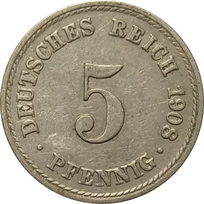 Германия 5 пфеннигов 1908 год (A)