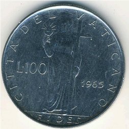 Ватикан 100 лир 1965 год - Папа Павел VI