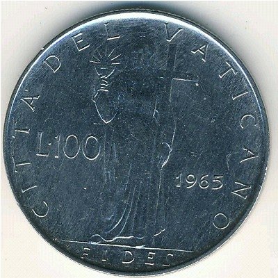 Ватикан 100 лир 1965 год - Папа Павел VI
