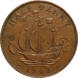 Великобритания 1/2 пенни 1942 год