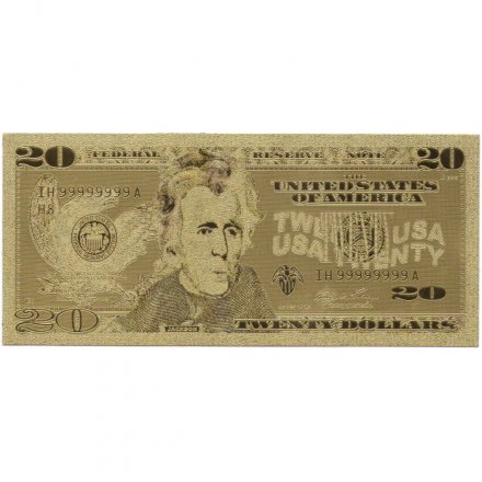 Сувенирная банкнота США 20 долларов (золотые) - UNC