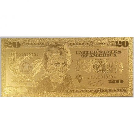 Сувенирная банкнота США 20 долларов (золотые) - UNC