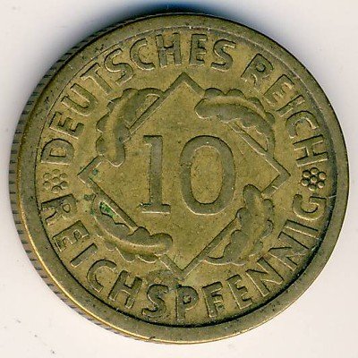 Веймарская республика 10 рейхспфеннигов 1924 год (J)