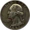 США 25 центов (1/4 доллара) 1957 год - Джордж Вашингтон (без отметки МД)