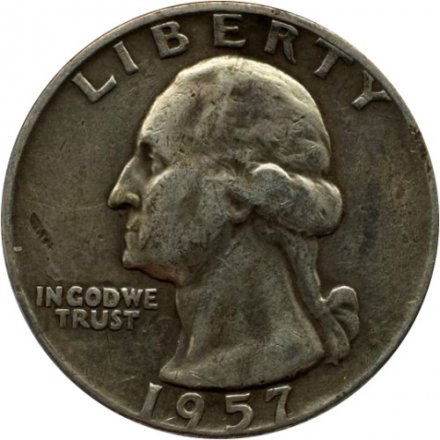 США 25 центов (1/4 доллара) 1957 год - Джордж Вашингтон (без отметки МД)