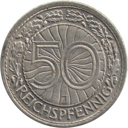 Веймарская республика 50 рейхспфеннигов 1928 год (J)